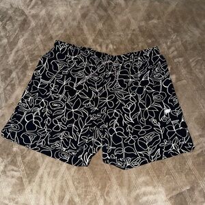 Fabletics Men's Black Swim Trunks with White Floral Line Print